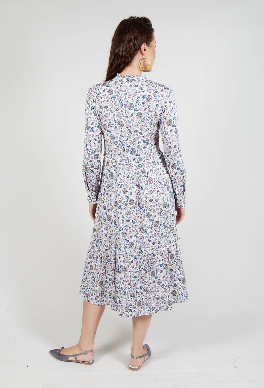 Midi Dress with Ruffle Detail in Waterflower Orchid
