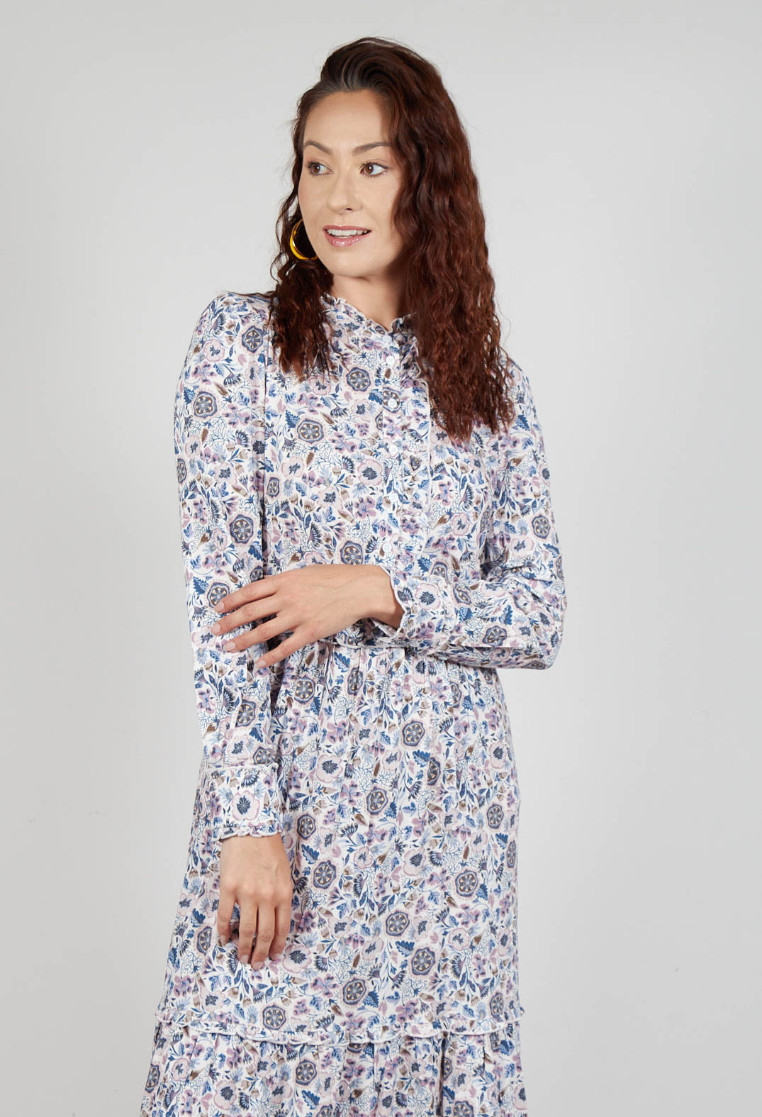 Midi Dress with Ruffle Detail in Waterflower Orchid