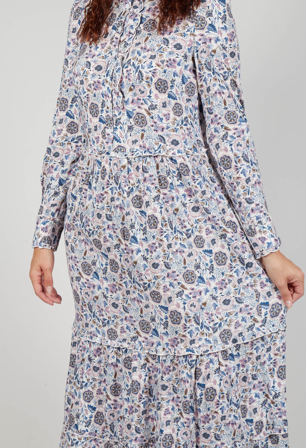 Midi Dress with Ruffle Detail in Waterflower Orchid