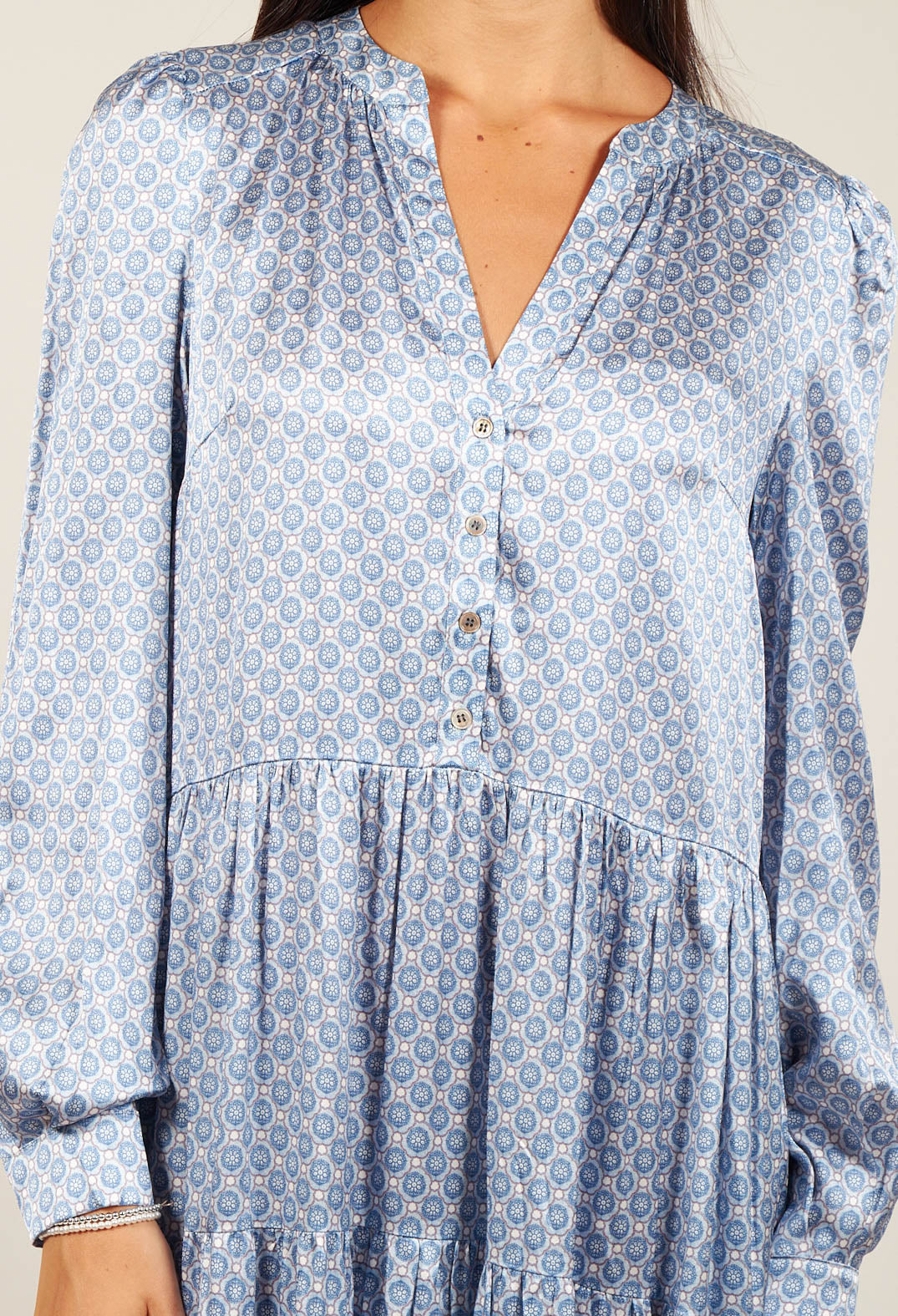 Midi Dress with Balloon Sleeves in Shells Pacific