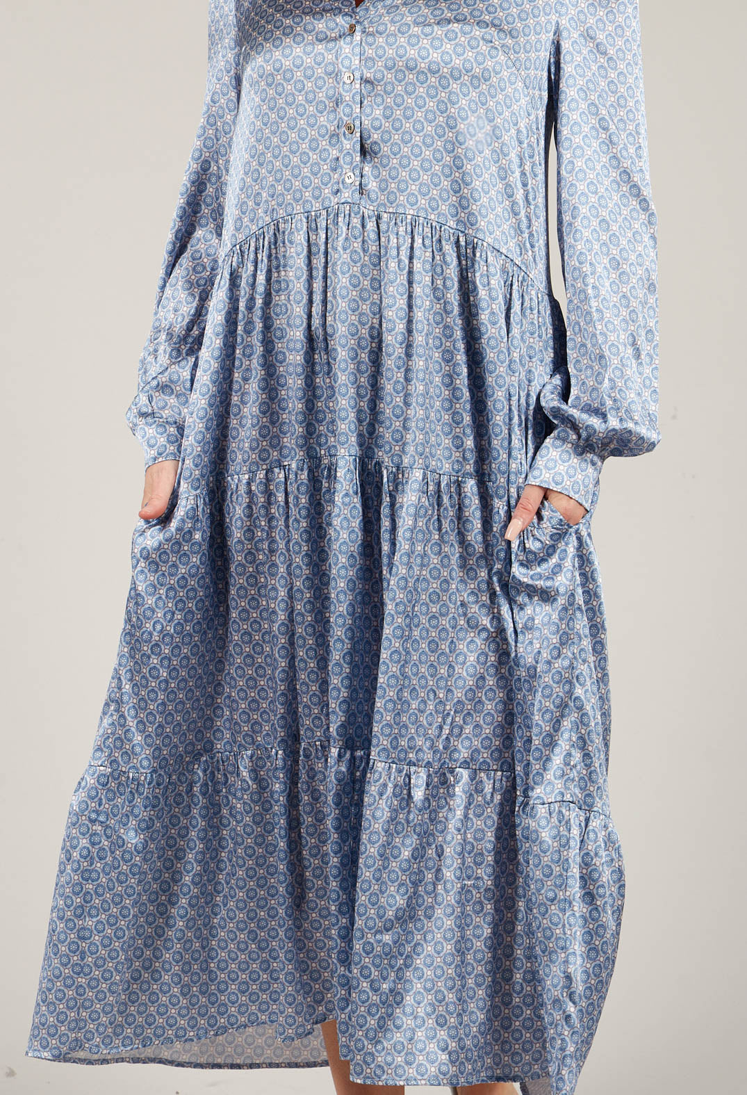 Midi Dress with Balloon Sleeves in Shells Pacific