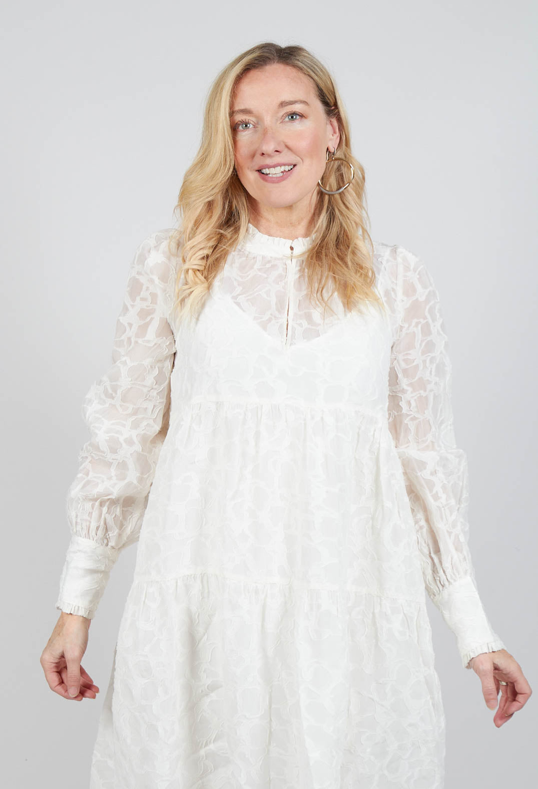 Mini Dress with Balloon Sleeves in White