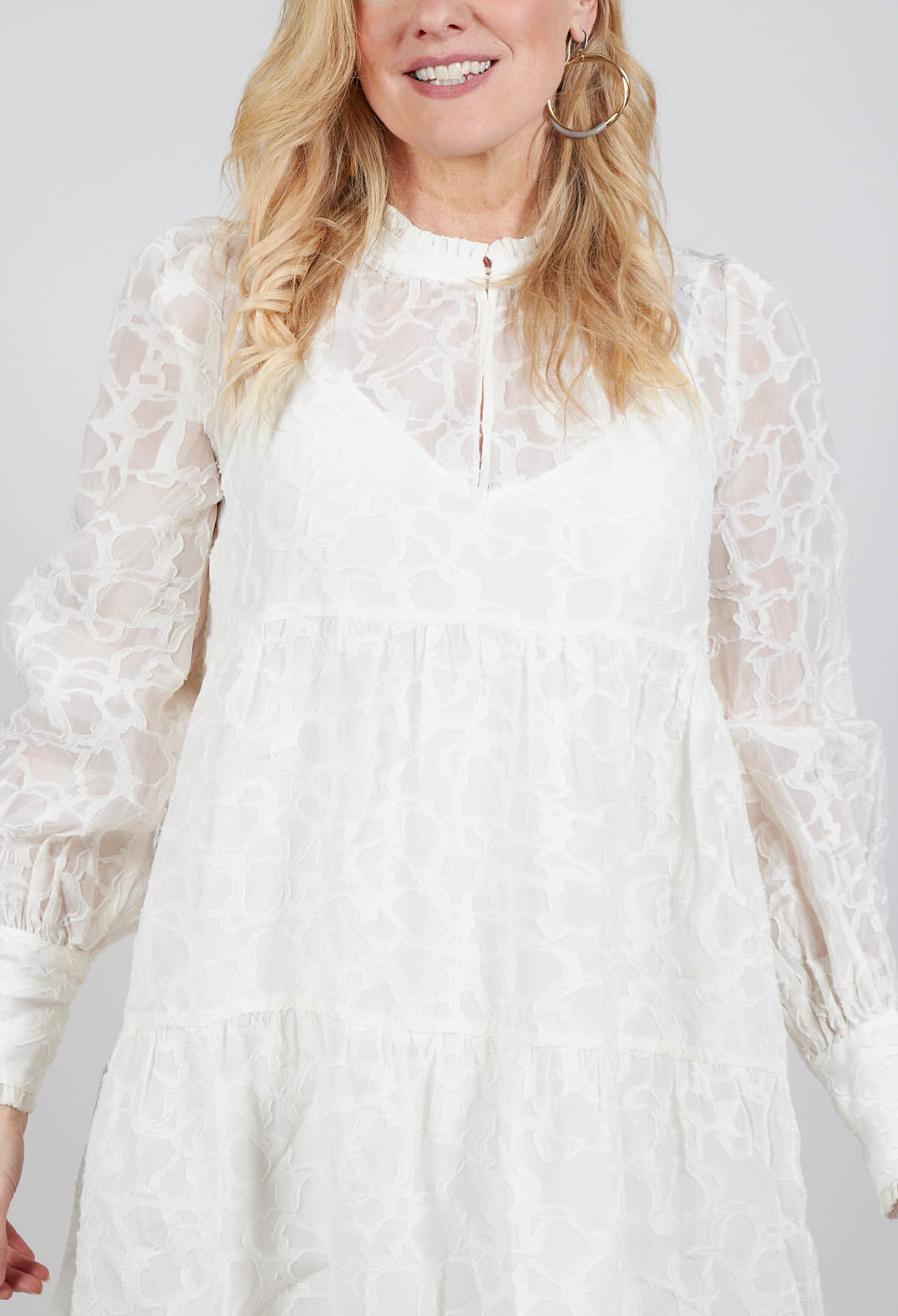 Mini Dress with Balloon Sleeves in White