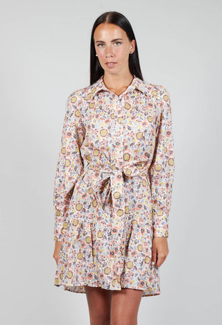 Belted Button Down Shirt Dress in Waterflower Pastel