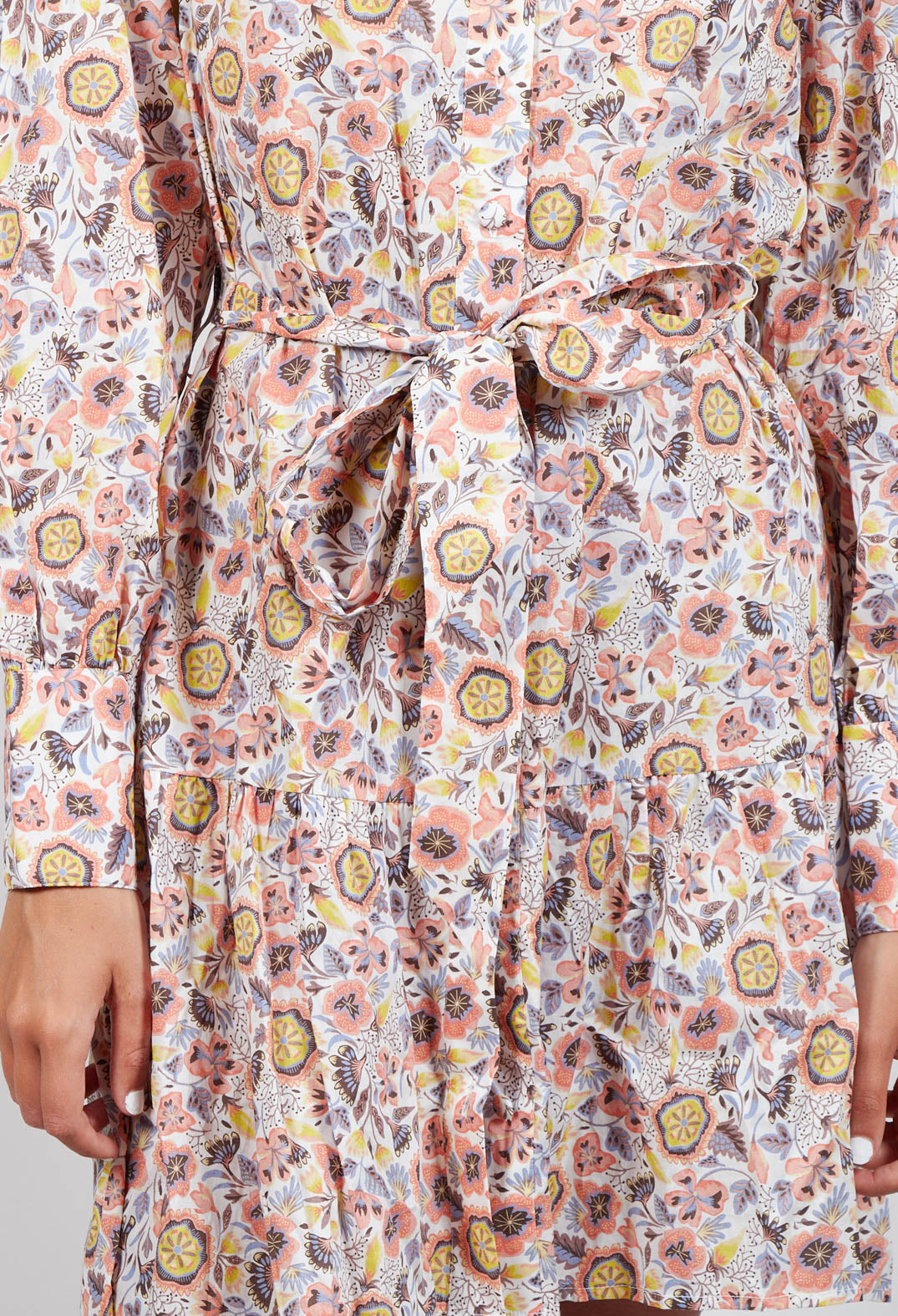 Belted Button Down Shirt Dress in Waterflower Pastel