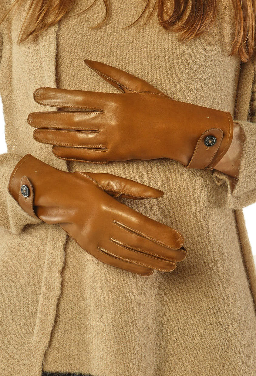 PRE-ORDER - Leather Gloves with Button Strap in Dakar - 2802002