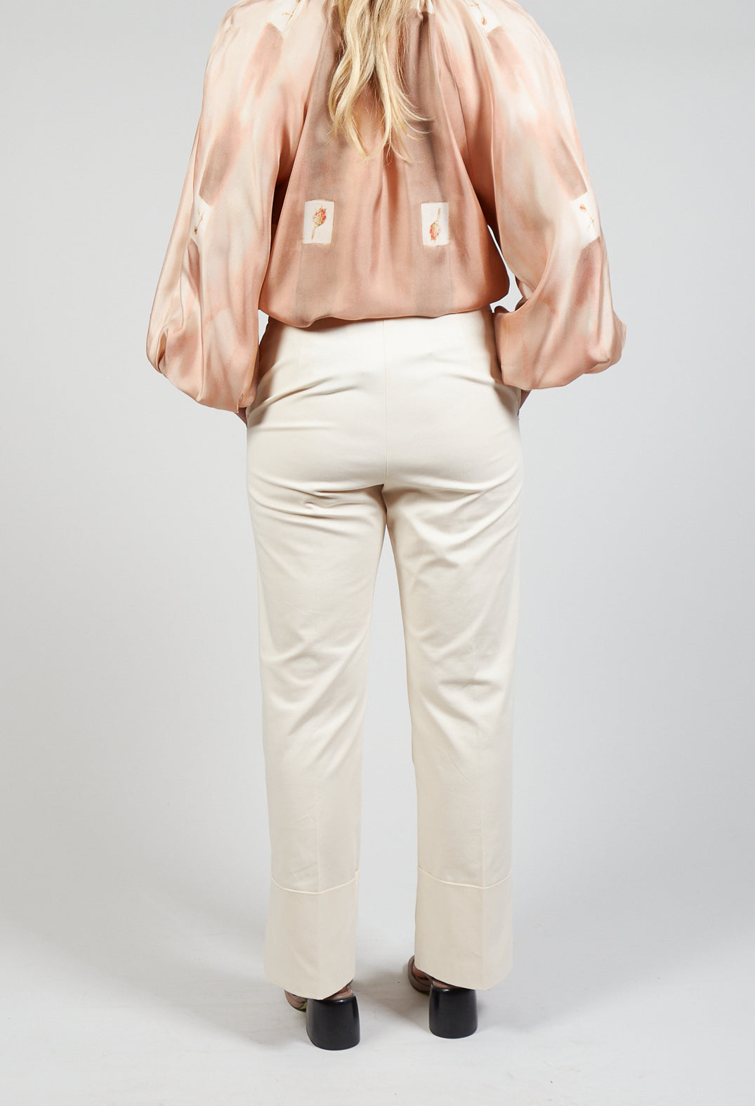 Trousers with Large Turn Up in Cream