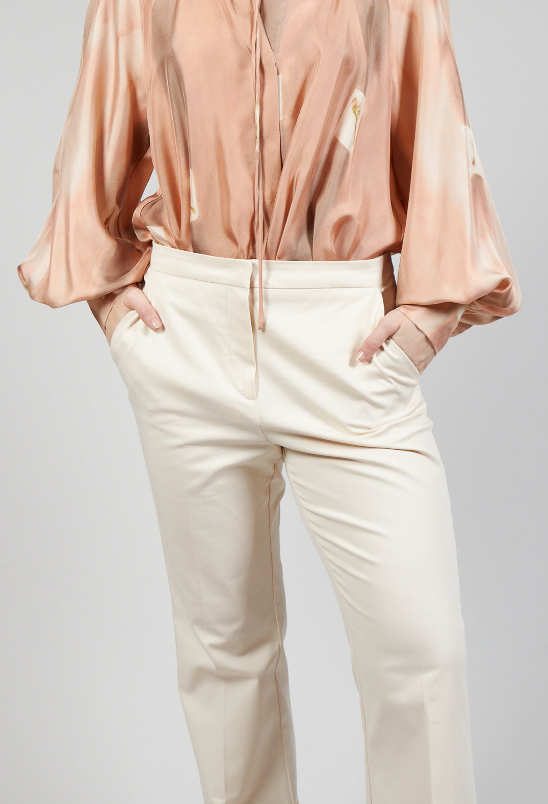 Trousers with Large Turn Up in Cream