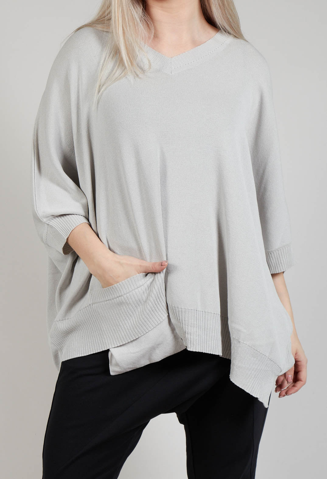 Oversized Sweater with Asymmetric Hem in Silver
