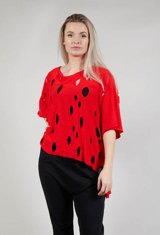Short Sleeved Jumper with Hole Detail in Red
