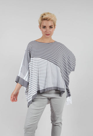 Striped Batwing Jumper in Grey and White