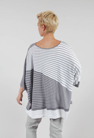 Striped Batwing Jumper in Grey and White