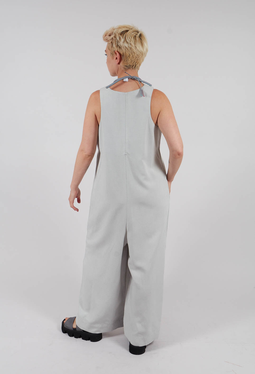 Jumpsuit with Front Zip Fastening in Light Grey