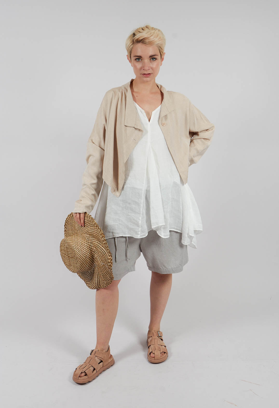 Loose Fit Shorts with Folded Waistband in Grey