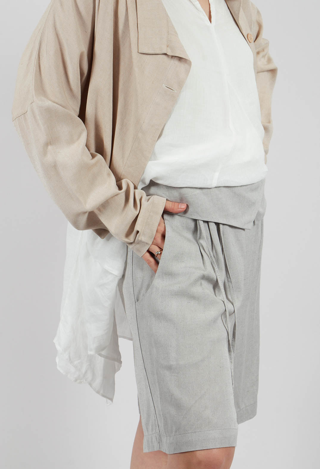 Loose Fit Shorts with Folded Waistband in Grey