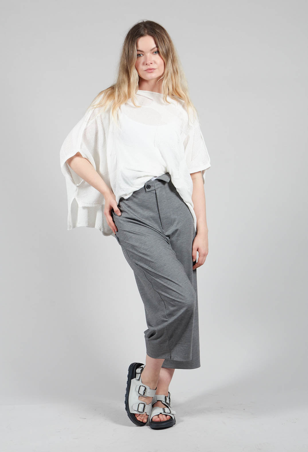 Jersey Stretch Drop Crotch Trousers In  Light Grey