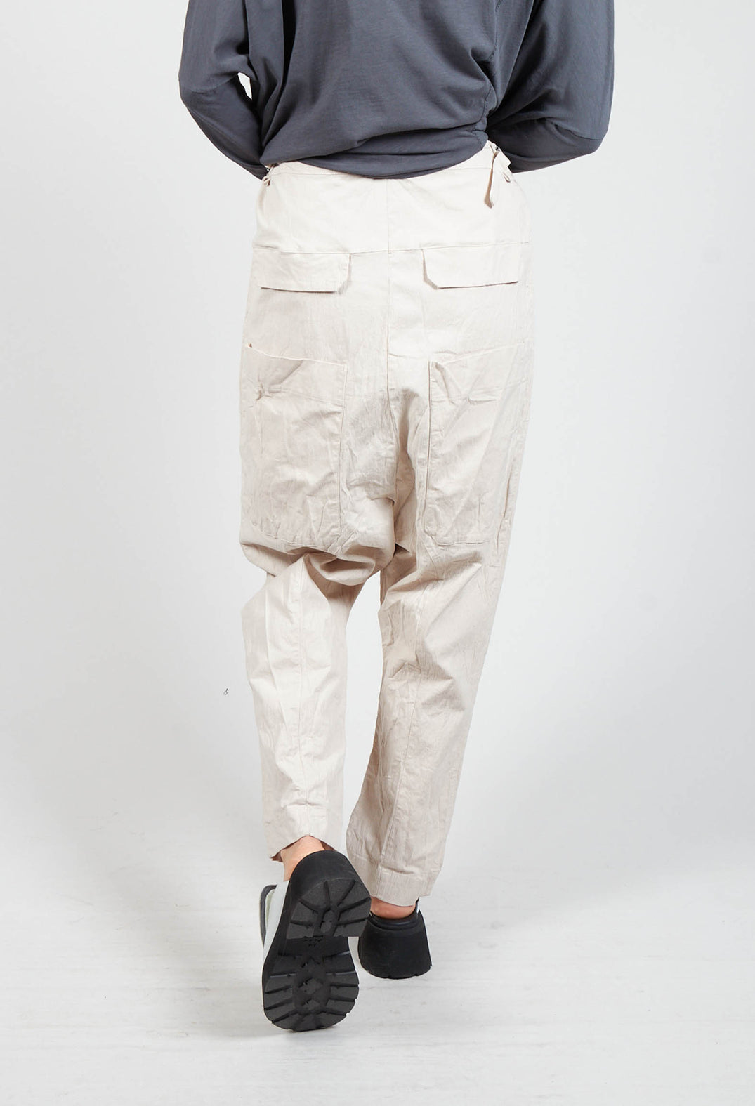 Drop Crotch Cargo Trousers in Sand