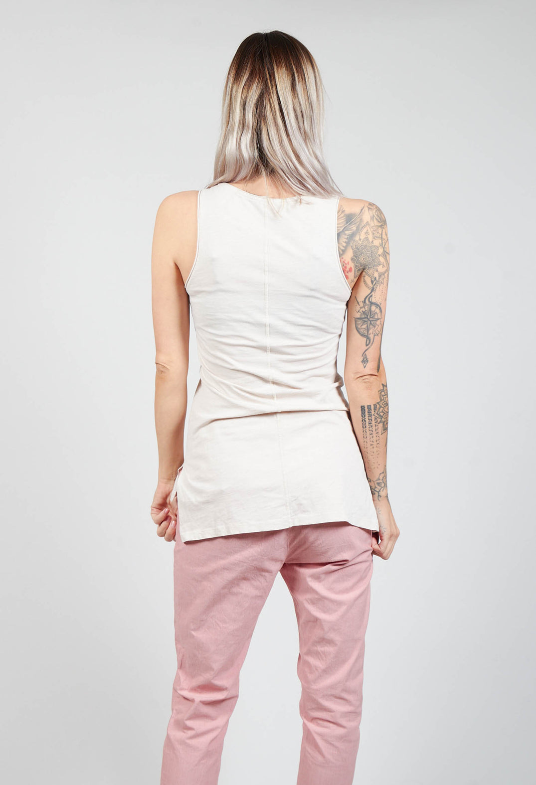 Vest Top with High Low Hem in Sand