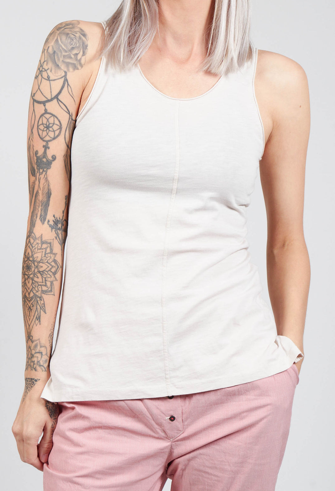 Vest Top with High Low Hem in Sand