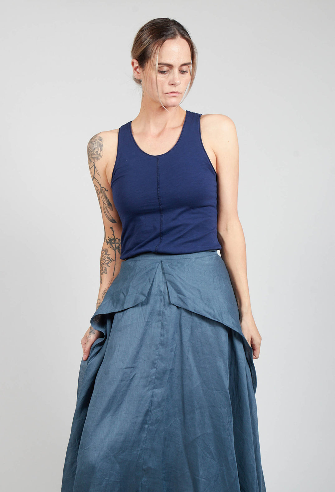 Vest Top with High Low Hem in Cobalt