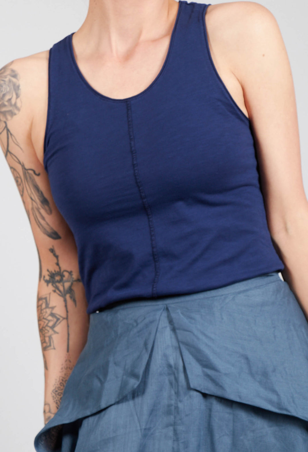 Vest Top with High Low Hem in Cobalt