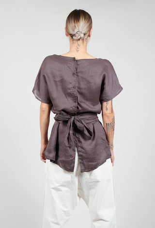 Short Sleeve Top with Tie Belt in Purple Coffee