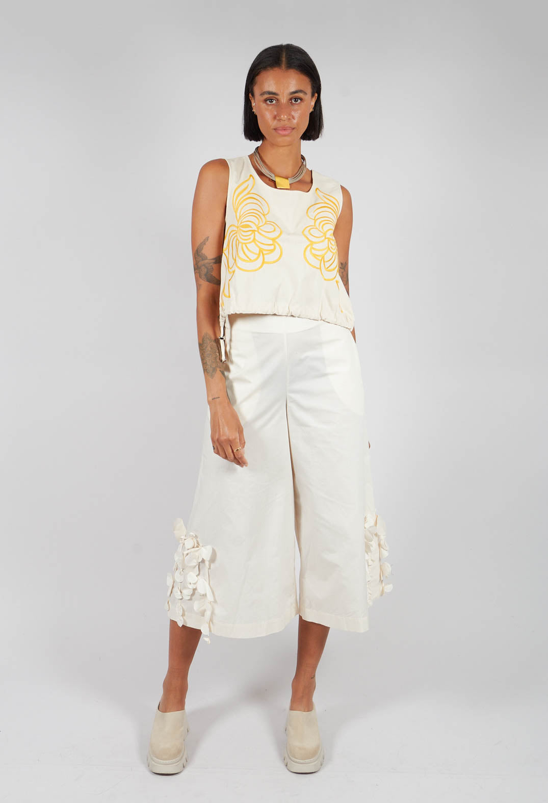 Sleevless Vest Style Top With Embroidered front and Drawstring Waist