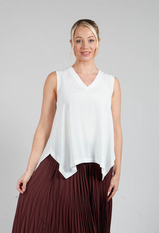 Sleevless V Neck Loose Fit Top in White