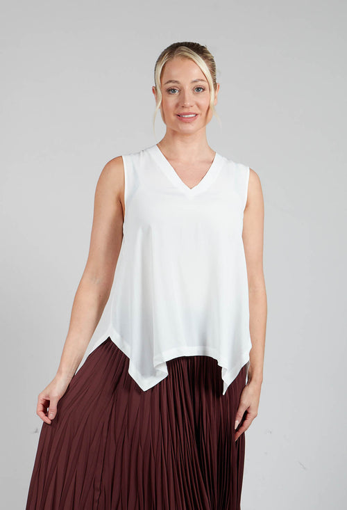 Sleevless V Neck Loose Fit Top in White