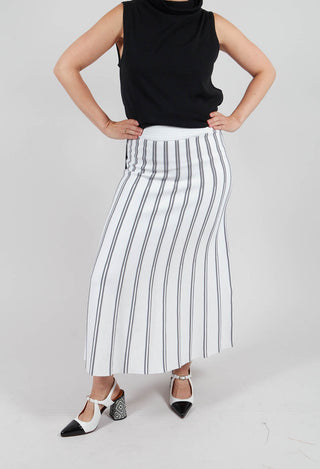 A Line Knitted Skirt in Grey and White Stripe