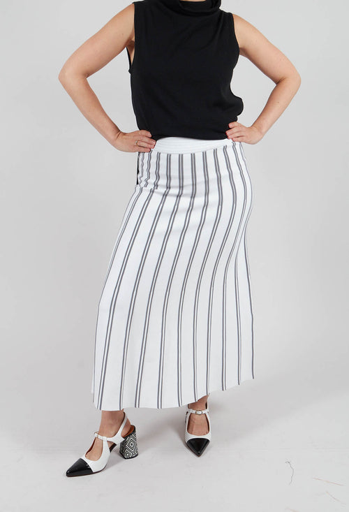 A Line Knitted Skirt in Grey and White Stripe