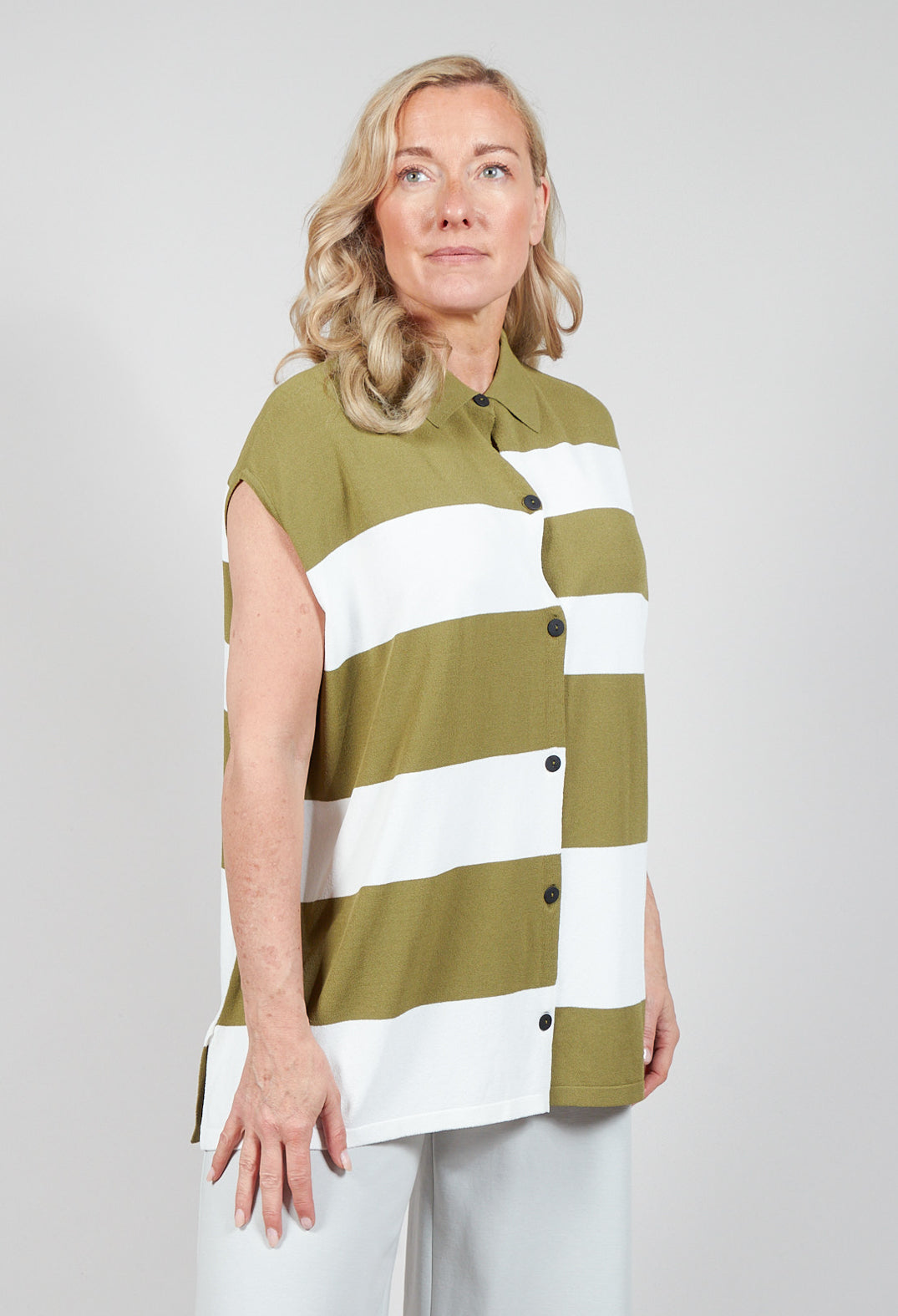 Sleeveless Stripe Polo Top in Green