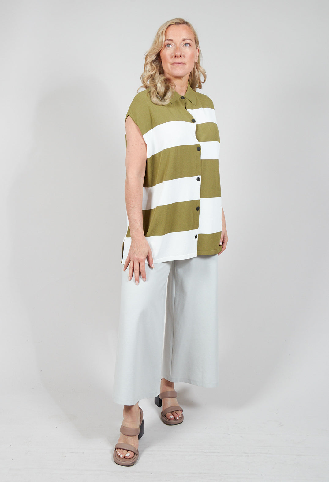 Sleeveless Stripe Polo Top in Green