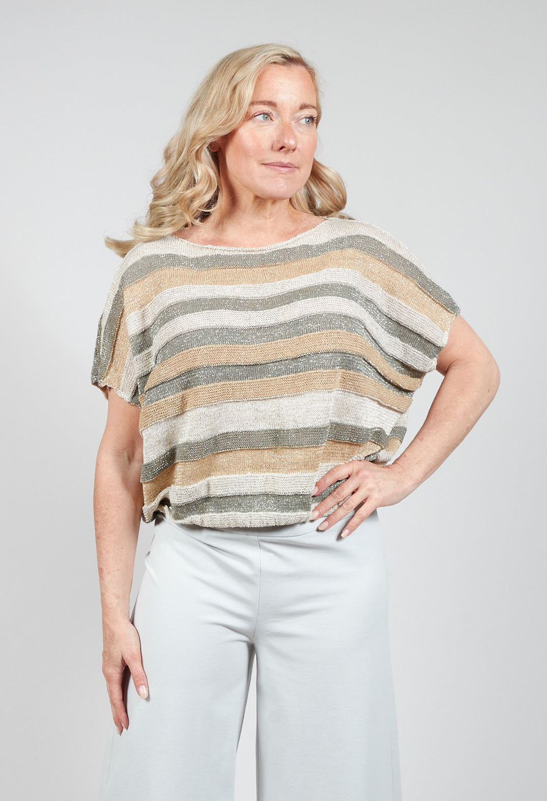 Cropped Metallic Stripe Knit