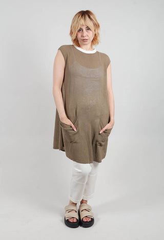Knitted Tunic Dress with Contrasting Neckline in Green