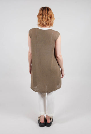 Knitted Tunic Dress with Contrasting Neckline in Green