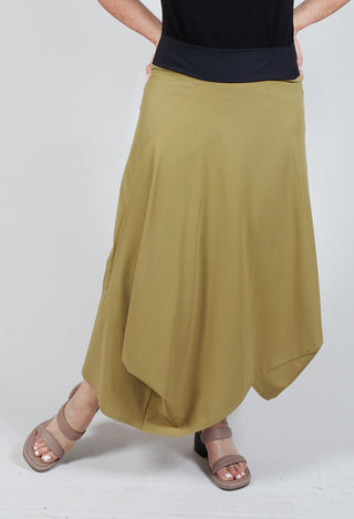 Midi Skirt with Asymmetric Tulip Hem in Green
