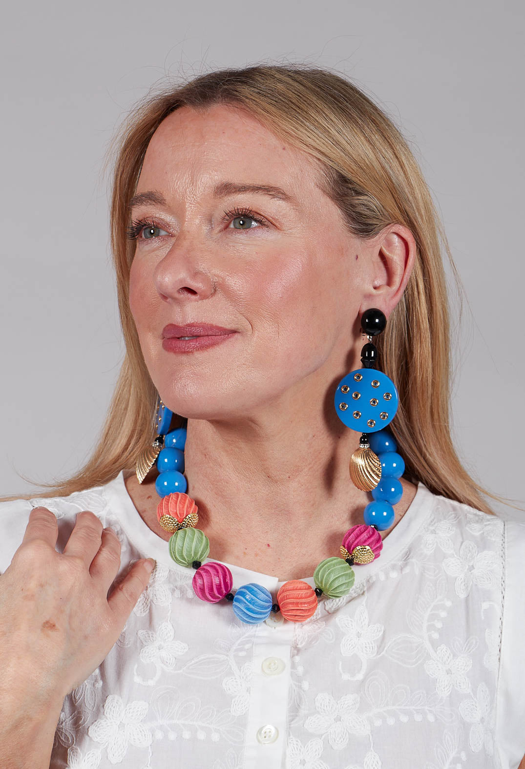 Shell and Disc Drop Earrings in Blue