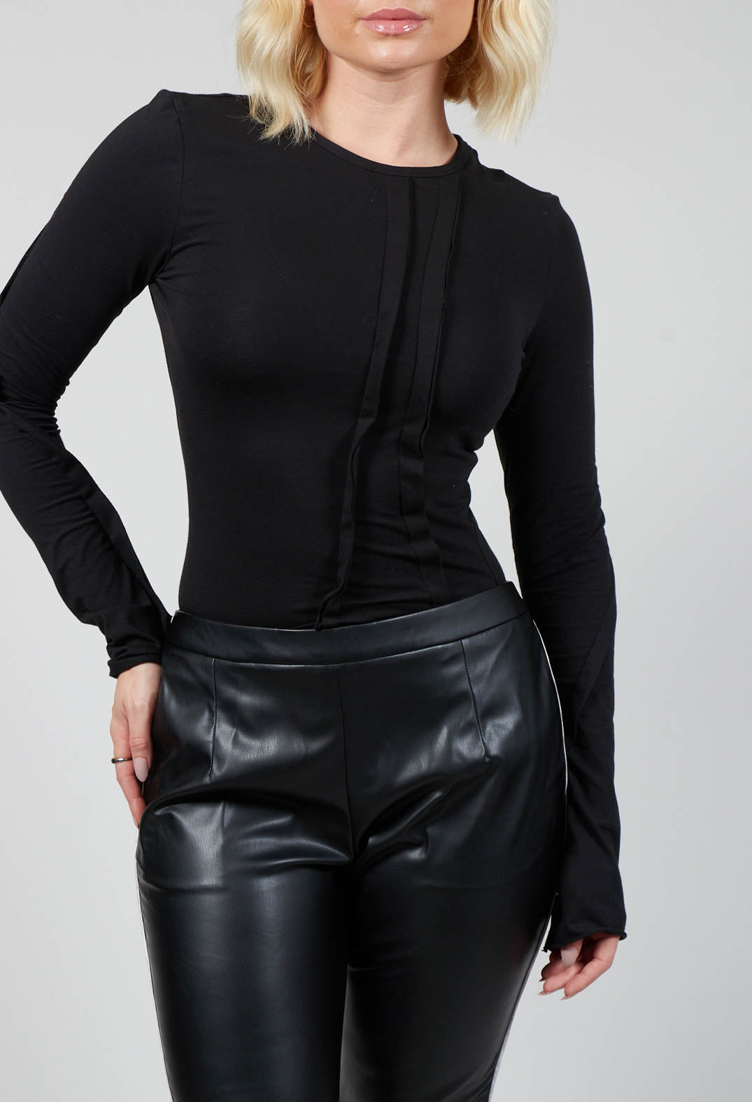 Long Sleeved Jersey Dress with Thumb Hole in Black
