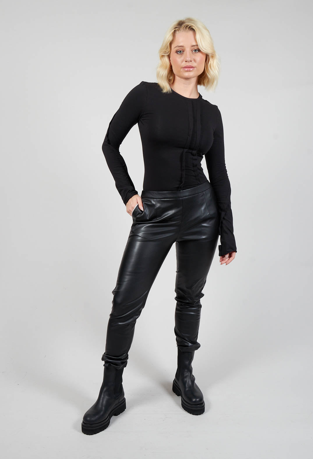Long Sleeved Jersey Dress with Thumb Hole in Black