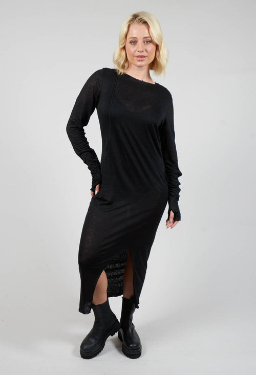 Long Sleeve Dress with Split Hem in Black