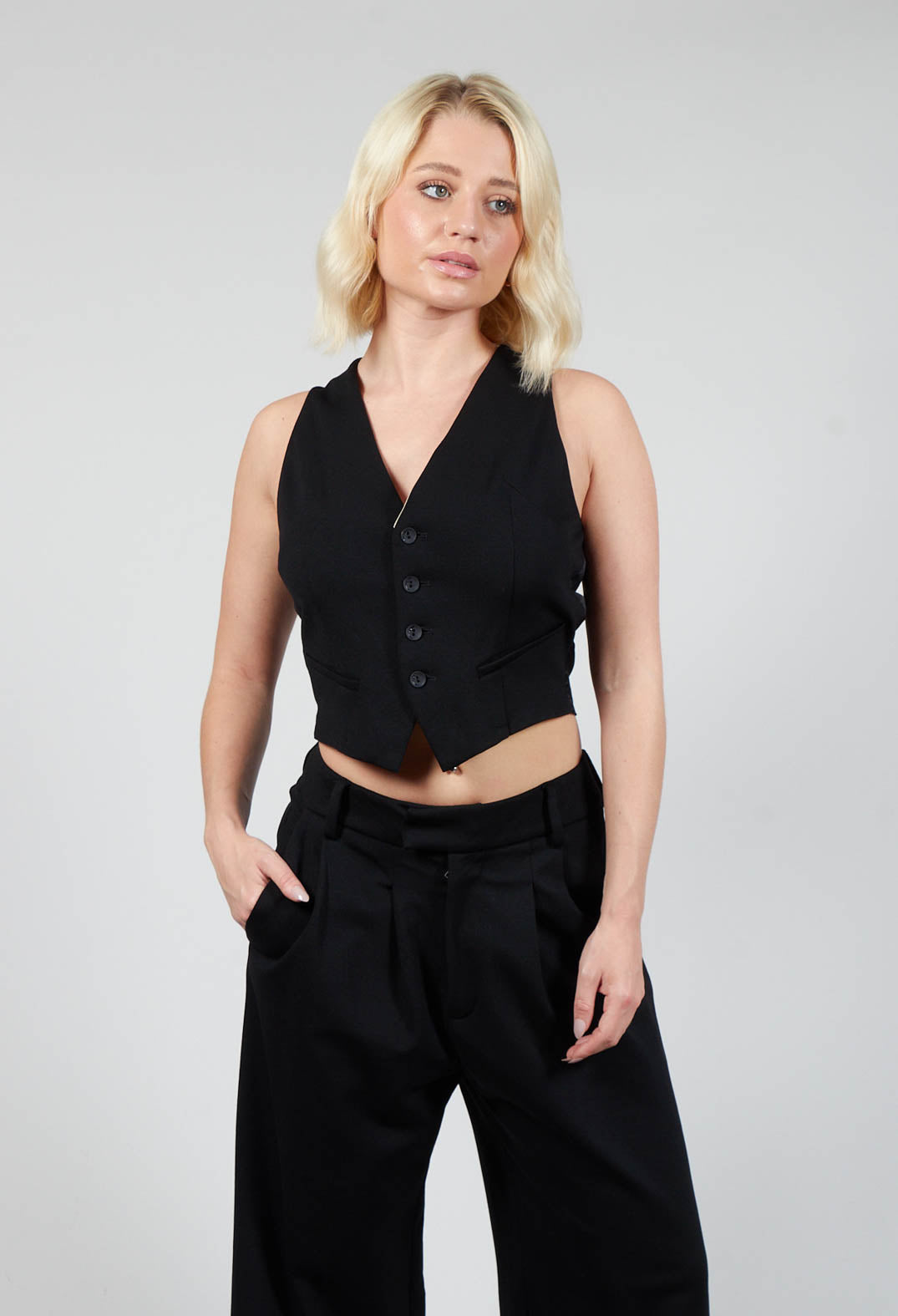 Waistcoat with Faux Front Pockets in Black