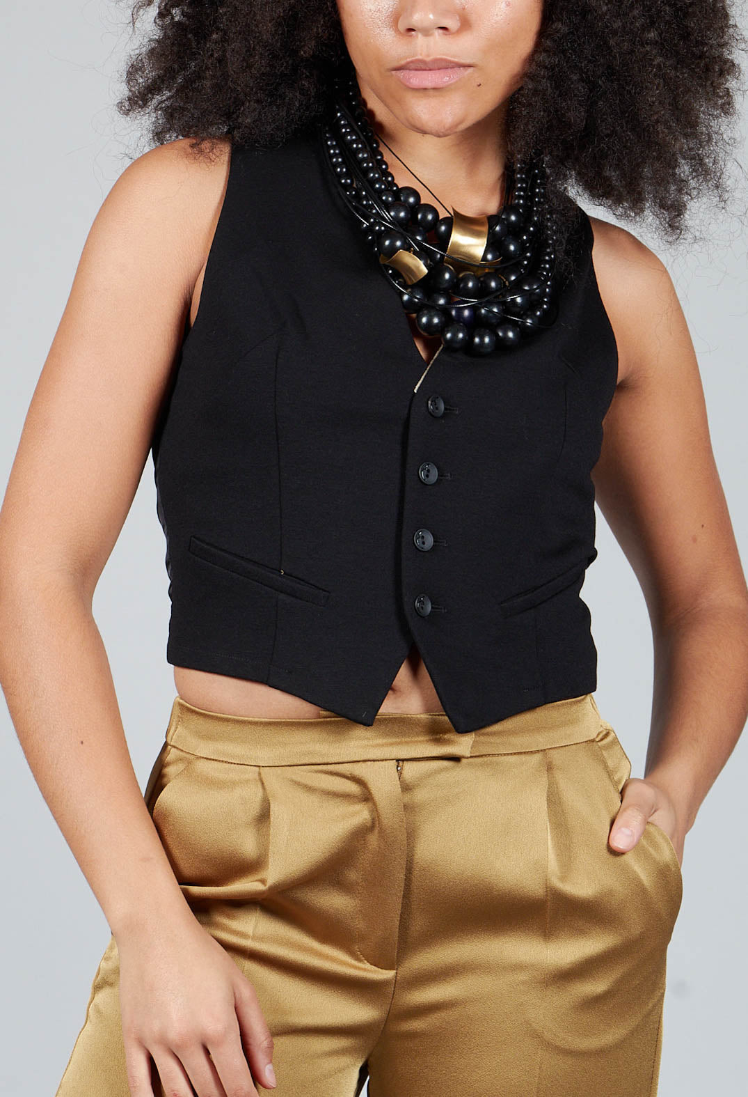 Waistcoat with Faux Front Pockets in Black