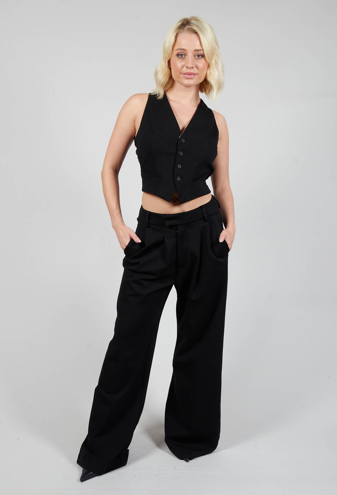 Waistcoat with Faux Front Pockets in Black