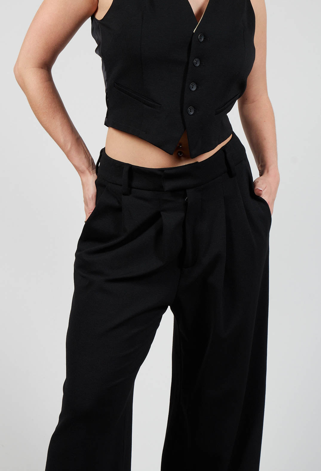 Wide Leg Pleated Trousers in Black