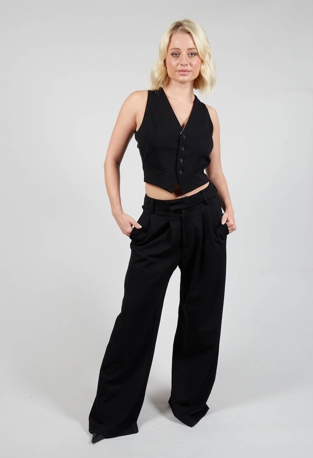 Wide Leg Pleated Trousers in Black