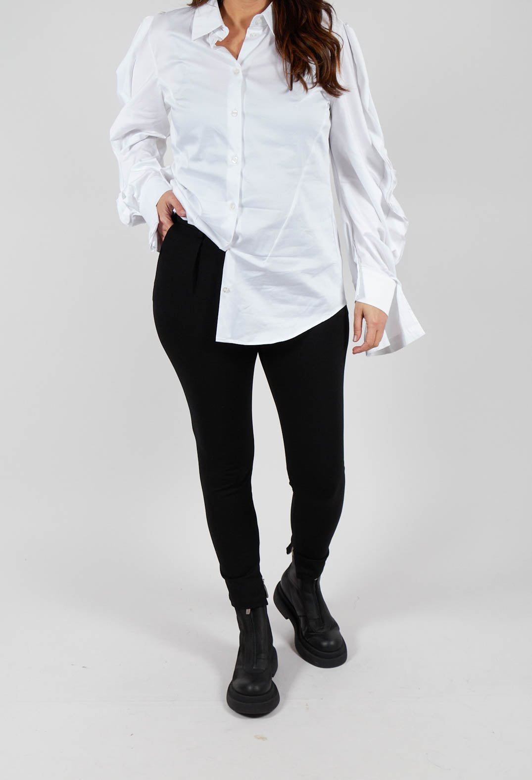 Straight Leg Trousers with Ankle Zip in Black