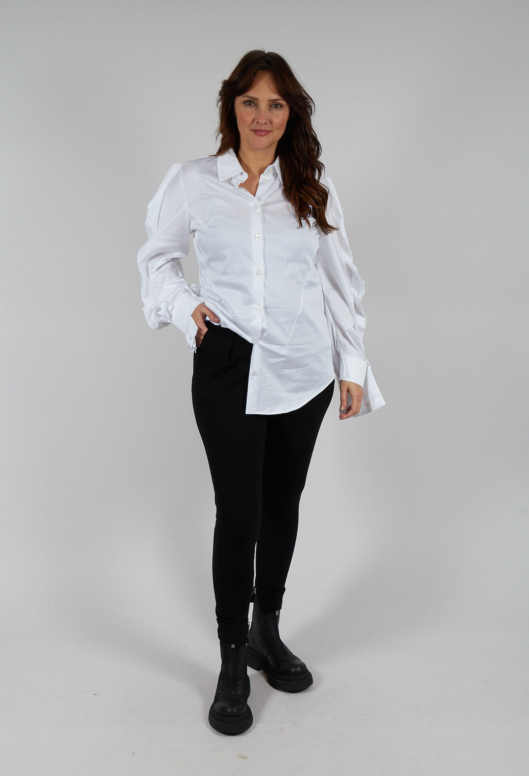 Straight Leg Trousers with Ankle Zip in Black