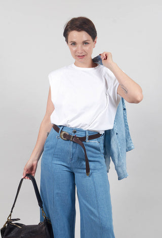 Sleeveless Top with Shoulder Pads in White