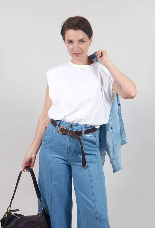 Sleeveless Top with Shoulder Pads in White